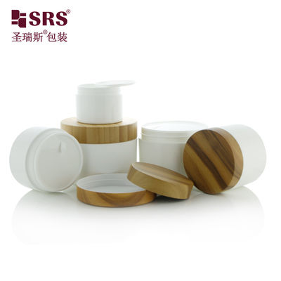 kaufen 50g 100g 150g 200g glänzende PP-Glas mit Wasser-Transfer-Druck Bambus Plastikkappe leere Behälter für Körper scrub-Glas online manufacture