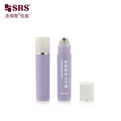 kaufen RPP-30ml Injektionsfarbe Lila Glanz Matte Finished Weißkappe mit Stempel Silberring Stahlkugel Massage Haar Serum Rollflasche online manufacture