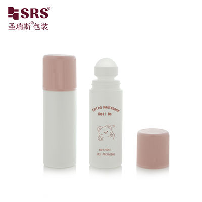 kaufen RPPD1-90ML Round White Bottle With Colored Ribbed CRC Cap Double Wall High End Roll On Bottle online manufacture
