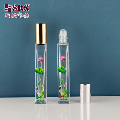 10 ml Quadratform auf Flaschen mit 3D-Druck Blumen Rollkugel Flasche
