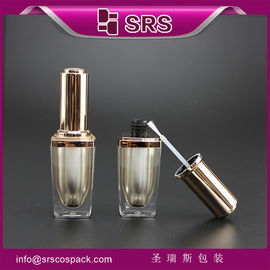 SRS Großhandel Luxus leere viereckige 8ml Kunststoff Nagellackflasche mit goldener Bürstenkappe