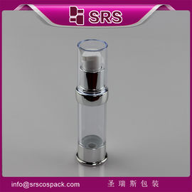 A0214 durchsichtige luftlose Flasche mit metallisierter Silberschulter und -basis