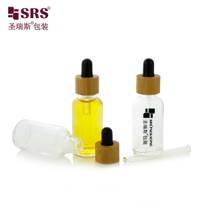 1 OZ Leere klare transparente Glas ätherische Öl Luxus Bambus Schulter Tropffflasche 30 ml