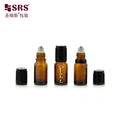 10 ml Mini leere runde Amber Glasflasche mit Stahlkugel Kindersicherung Kappe für ätherisches Öl