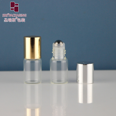 BLP-2ML ohne Leckage Mini Cute Leere Transparente Bernsteinfarbene Glasflasche Mit Stahlkugel Für ätherische Öle Parfum
