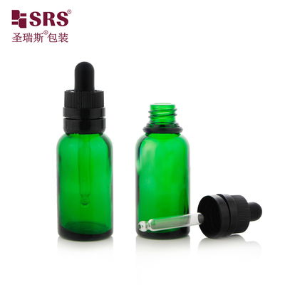 D008 Halbtransparente grüne braune Glasschimmelflasche Luxus CRC Manipulationssicherer Tropfdeckel Einfach für Haaressenz zu verwenden