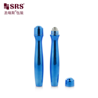 SRS8447-15ML Metallisierte glänzende blaue Farbe Kunststoff PETG Roll On Flasche mit Stahlkugel Massage Applikator