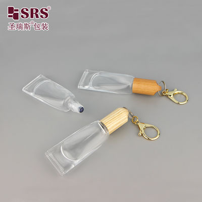 GB3-10ML Empty Clear Glass Roll-On Bottle With Gemstone Ball Bamboo Cap With Hook