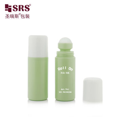 RPPC 75ML PP PCR Recycled Eco Friendly Deodorant Gel Roller Bottle With Glossy Flat Cap