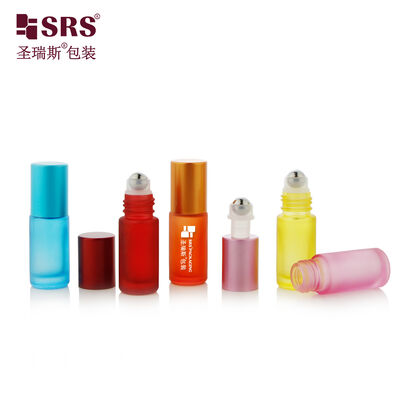 5ml Wholesale Empty Custom Color Glass Roll On Bottle Metal Ball And Plastic Cap For Travel Perfume Oil