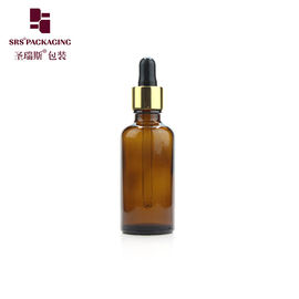 30 ml 50 ml Bernsteinfarbene runde Glasflasche für kosmetische Essenzen mit Tröpfchen