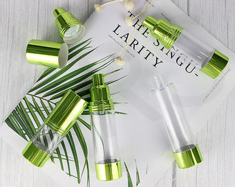 15 ml, 30 ml, 40 ml, 50 ml, 80 ml, 100 ml, 120 ml SAN-Flasche aus Kunststoff, mit Metall versehen, grün und luftfrei